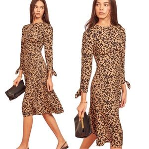 Reformation Animal Print Midi Length Dress